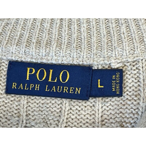 Polo Ralph Lauren Tussah Silk Sweater Men’s Large Ribbed Cableknit Tan Brown VTG - Picture 7 of 15